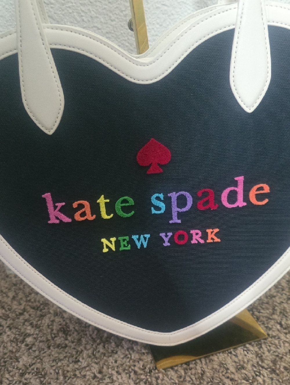 Kate Spade Dark Blue Denim Heart Tote W/ Pride Collection Multi Logo (NWT)💗🌈💙 - Picture 4 of 9